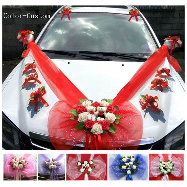 Простой стиль PE розовая свадьба украшения автомобилей цветы в форме сердца венки цвета могут быть настроены 201222