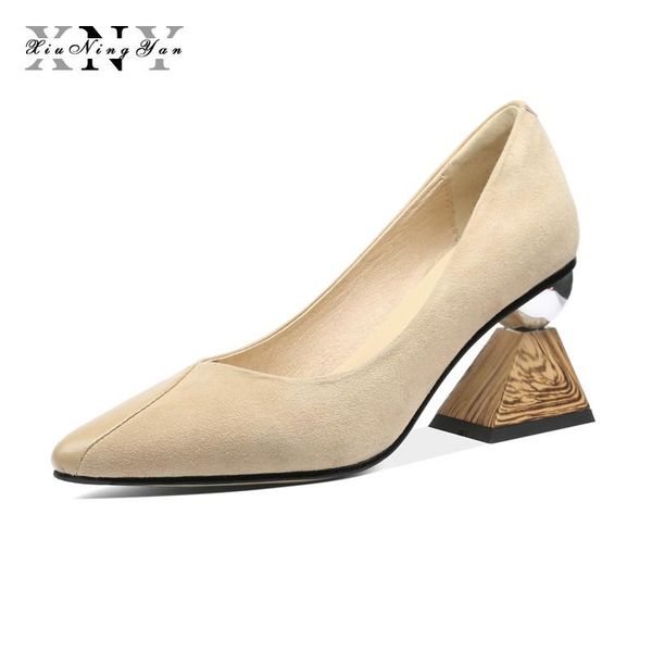 

women's pumps genuine leather + sheep suede ladies shoes high heels model show pumps fashion sheepskin shoes woman ing, Black