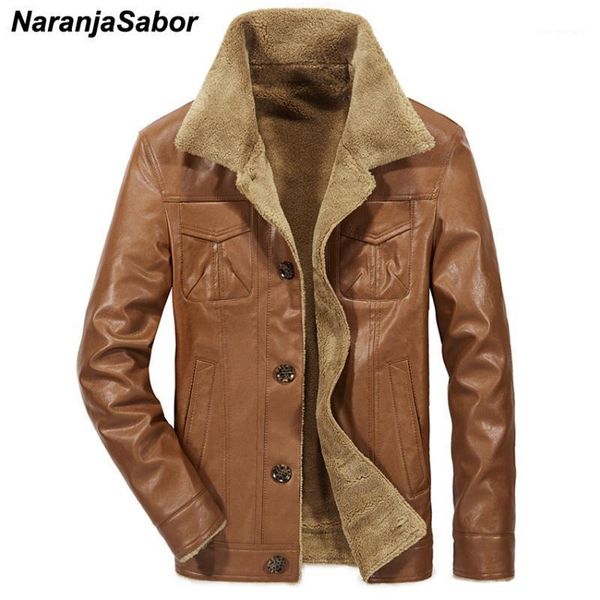 

naranjasabor winter 2020 new men's leather jacket casual pu coats thermal outerwear male fleece jackets mens brand clothing 4xl1, Black