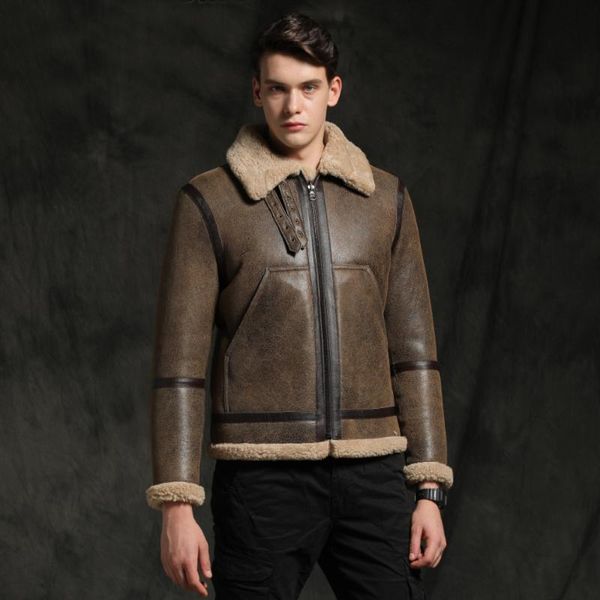 

men's leather & faux 2021 double-faced wear men luxury thick warm slim winter real fur coat male fashion natural shearling jackets, Black