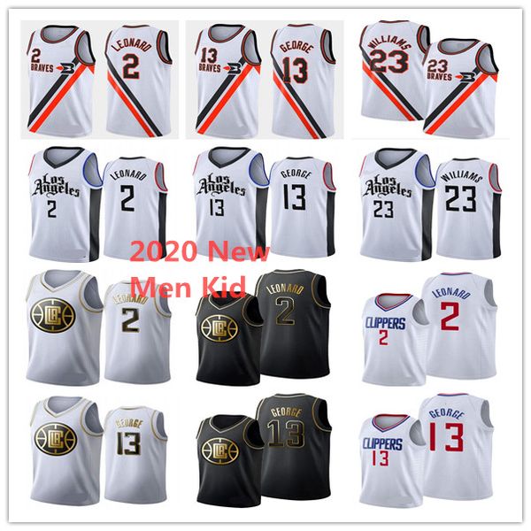 

2020 men kid los angeles clippers jerseys 2 leonard basketball jerseys youth paul 13 george lou 23 williams jerseys white black blue, Black;red