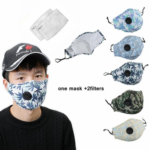 

breathable face breath dust filter with cotton mask valve anti outdoor cycling camo washable masks printed 2 filters ooa7946 wafsb