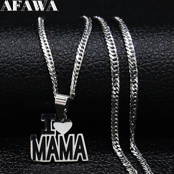 

2020 fashion i love mama stainless steel chain necklace women silver color small statement necklace jewerly colgante n19539