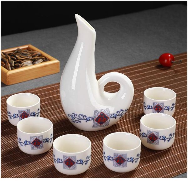 

chinese sake set, 6 pieces sake set hand painted design porcelain pottery traditional ceramic cups crafts wine glasses sqcpzw