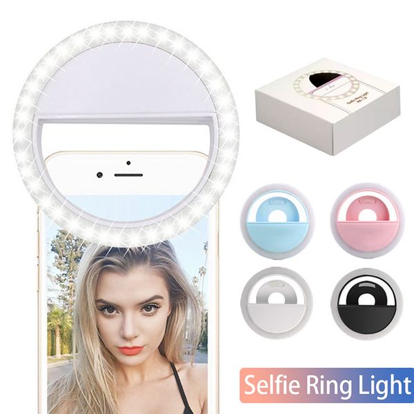 

rk12 rechargable led selfie light for iphone11 universal selfie lamp mobile phone lens portable flash ring for samsung s20 huawei p40 in box