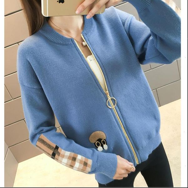

2021 fashion spring cardigan sweater long sleeve black casual cardigans with zippers ladies knitted sweaters yellow female, White;black