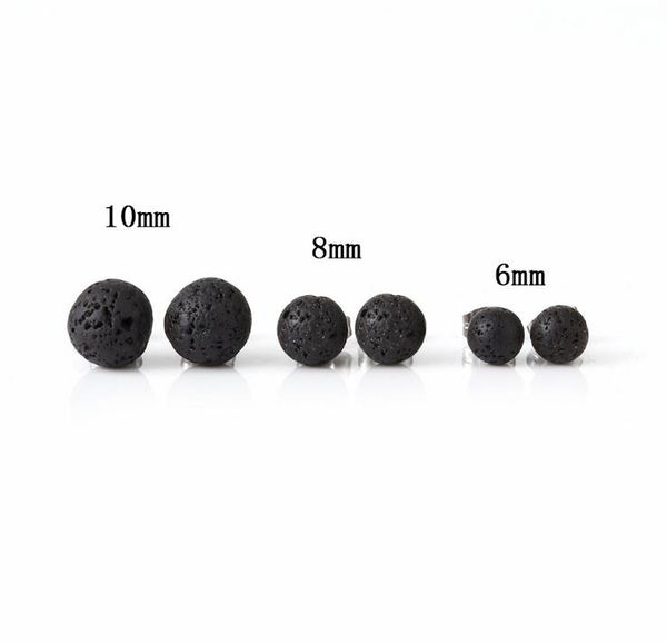 6mm 8mm 10mm I più venduti nero Orecchini in pietra vulcanica naturale Orecchini in acciaio inossidabile lava Orecchini yoga con olio essenziale