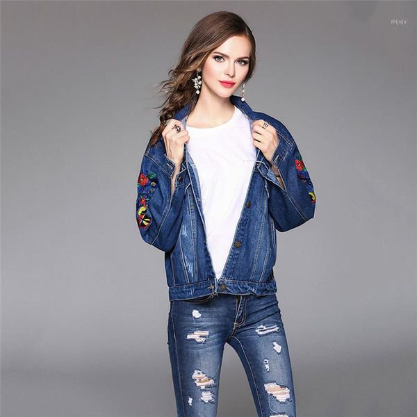 

spring autumn new jean jacket large size women casual long sleeve embroidery outerwear fashion motorcycle denim coats 2861, Black;brown