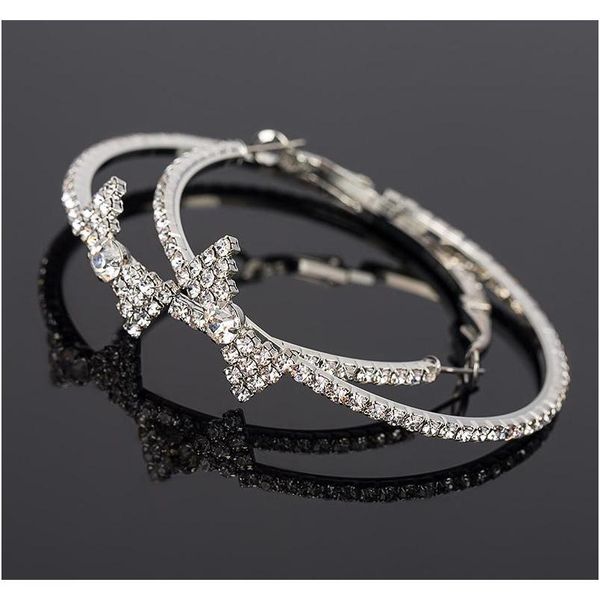 

fashion earring crystal bow big circle earrings big circle hoop earrings 2017 for women shipping #e090 sbjxz, Silver