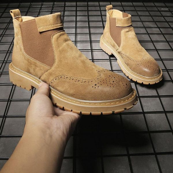 

2020 new mens fashion casual leather boots mens slip on flock stretch fabric shoes winter male low bullock boots a3951, Black