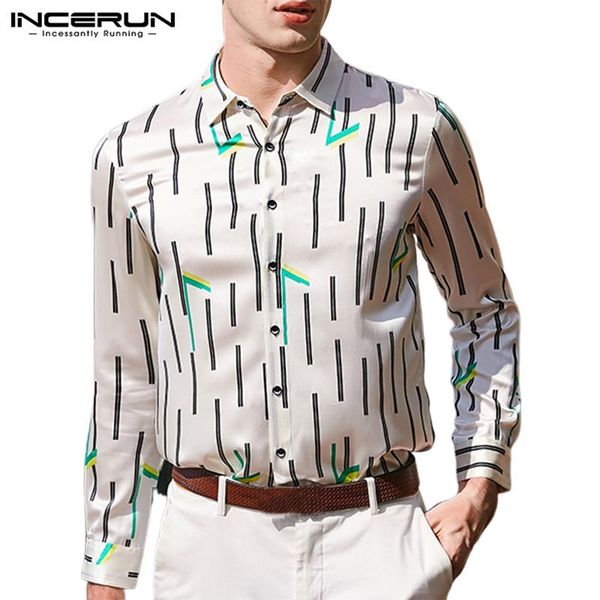 

incerun new fashion shirt brand male 2020 spring long sleeve lapel casual business printing street chic camisa masculina s-5xl, White;black