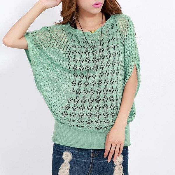 

women's sweaters spring summer half batwing sleeve women jumper sweater fashion hollow out round neck loose knitted pullover large, White;black