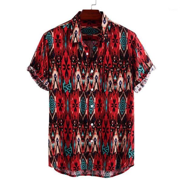 

2020 summer men linen casual shirt male lapel loose printed beach blouse short sleeve buttons shirts fashion outfits1, White;black