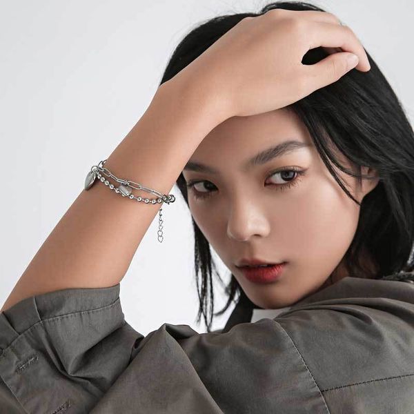 

valentine's day 2021 titanium steel does not fade harajuku bear bracelet ins niche design cold trend men's double-layer girlfriend, Golden;silver