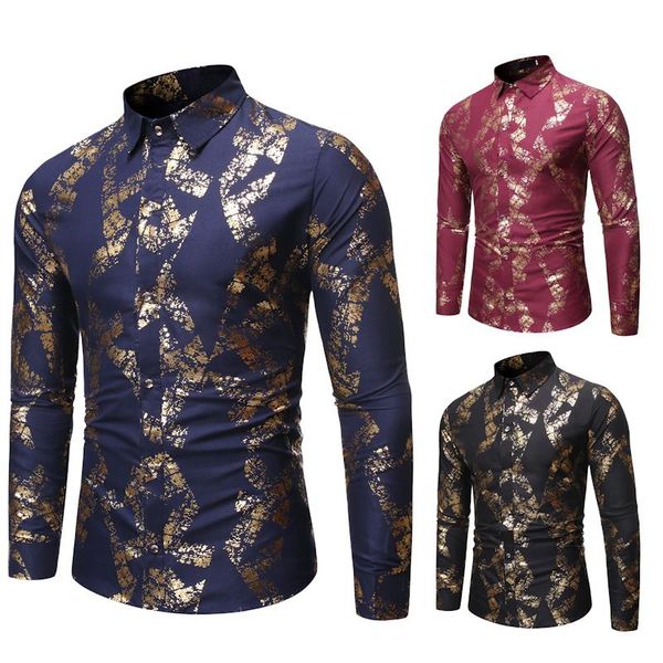 

men's casual shirts 2021 fashion versatile bronzing lapel long sleeve shirt s-xxl, White;black