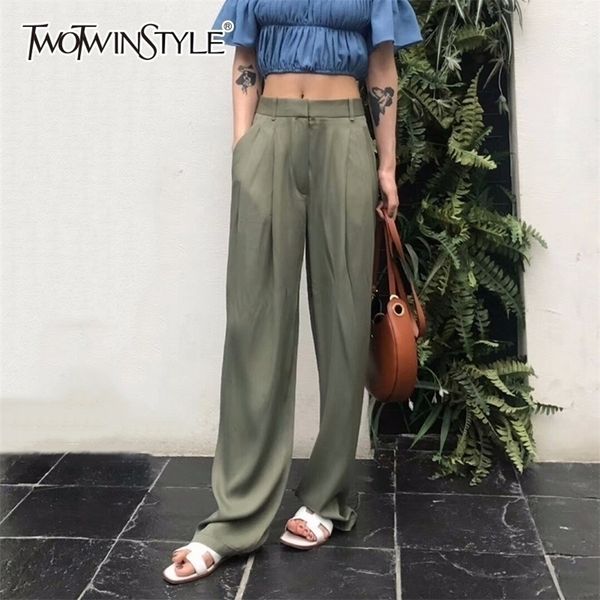 

twotwnstyle maxi pants for women high waist zipper pocket summer big large size long trousers fashion elegant clothing 201228, Black;white