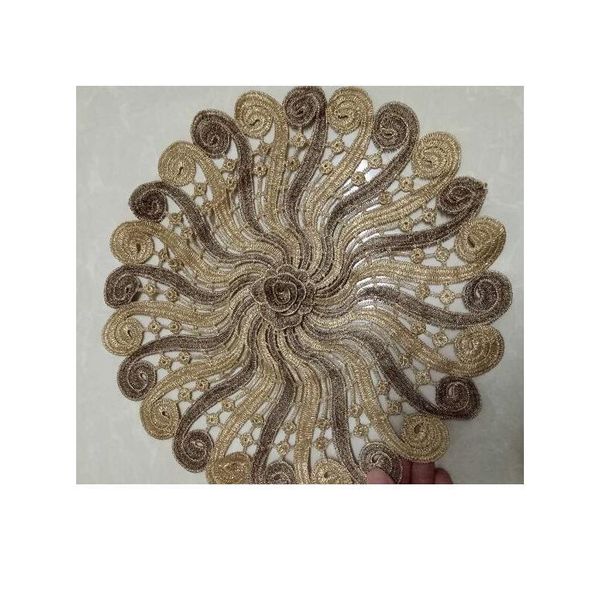 

3d gold lace round embroidery table place mat christmas pad placemat cup mug coaster napkin new year good doily sqcdtx