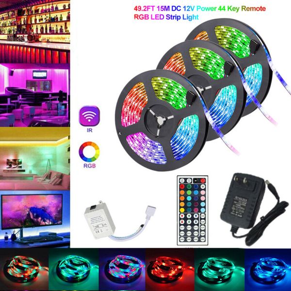

waterproof 49ft 32ft flexible 3528 rgb led smd strip light fairy lights 44keyboard controller for room tv party bar
