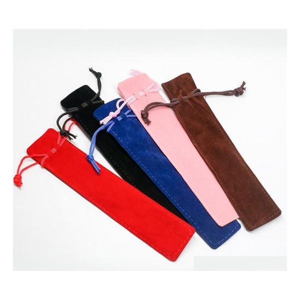 

creative design plush velvet pen pouch holder single pencil bag pen case with rope office school writing supplies student christmas naosa
