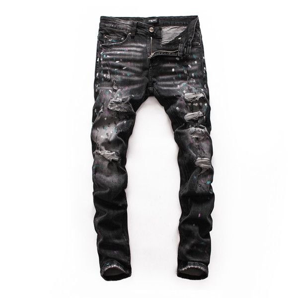 

men's distressed ripped skinny jeans fashion mens jeans slim motorcycle moto biker causal mens denim pants women jeans, Blue