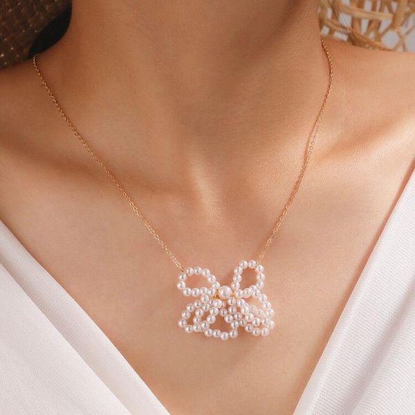 

brling new 2020 fashion ins vintage chain pendant choker simple pearl flower clavicle necklace for women girls gifts party, Golden;silver