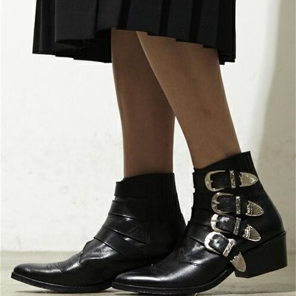 

mode leather spring women flat buckle bottles toe pointy ladies ankle from robust leap horseman-style boots m3ea, Black