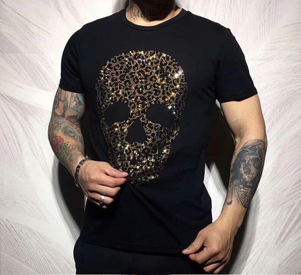 

rock diamond t-shirts summer cotton neck short sleeve t-shirt of men 44ot, White