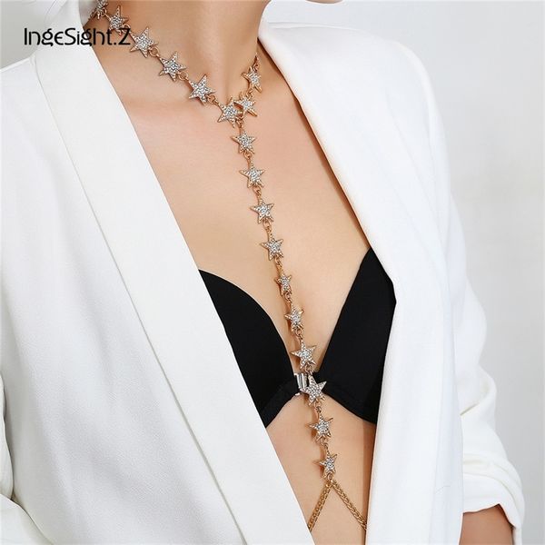 

ingesight.z fashion luxury rhinestone star accessories body chain new bijoux maxi punk statement necklace collar body chain t200508, Silver