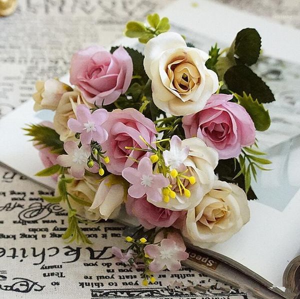 

decorative flowers & wreaths spring small rose bouquet artificial silk flower fleur artificielles for home wedding decoration fake roses flo