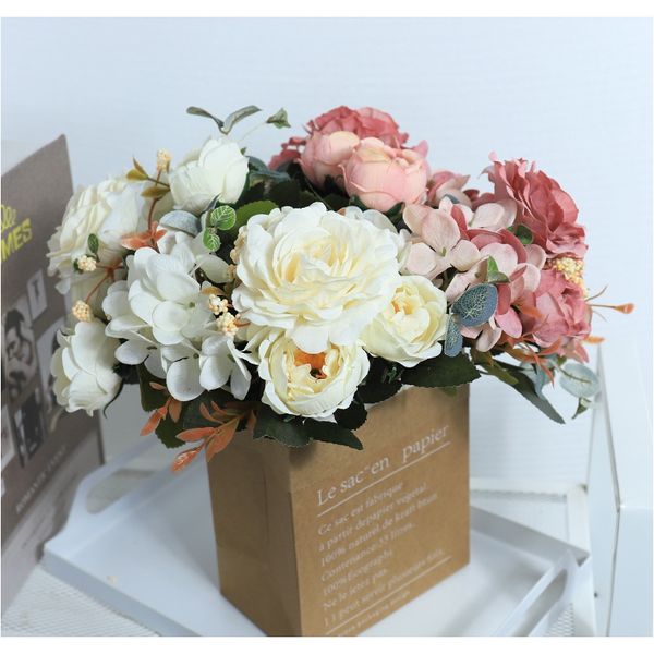 

artificial flowers retro silk rose bouquet hydrangea peony vintage bride holding fake flower home wedding decoration accessories f jllmrd