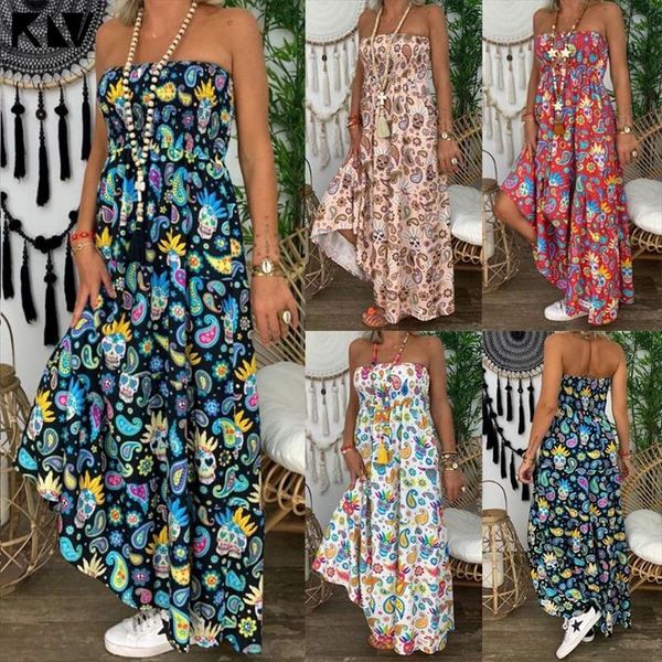 

2019 летние женщины без бретена бандо флористическое принте beach boho длинные макси платье платье санктра сексуальные без рукавеные платья, Black;gray