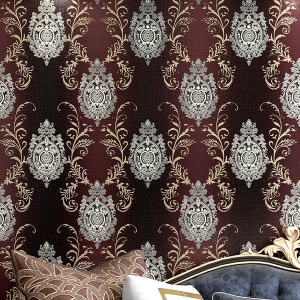 

european wallpaper 3d damask pvc european style wallpaper luxury retro tv background home living room bedroom