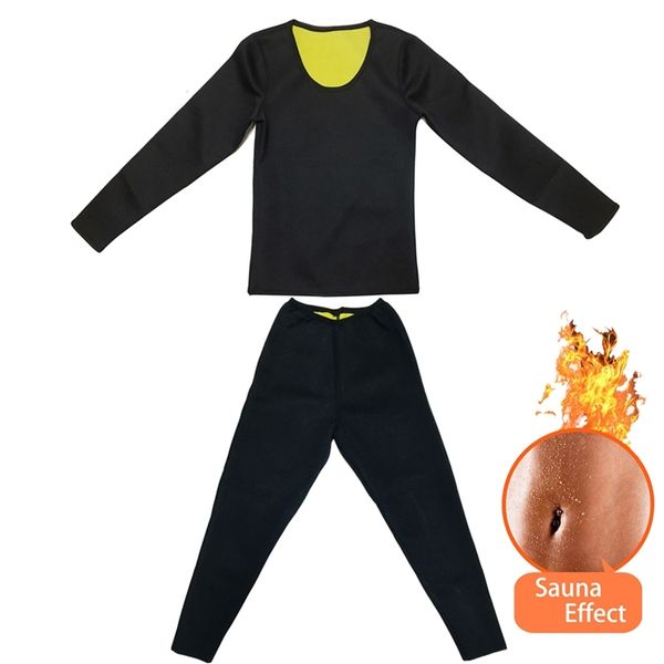 

sauna suit shapewear weight loss corset neoprene sweat sauna shirt body shapers long sleeve shirt + pant waist trainer 201222, Black;white