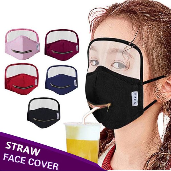 

100pcs zipper straw shield mask washable children adjustable protection women man kid cotton face mask removed drop shipping