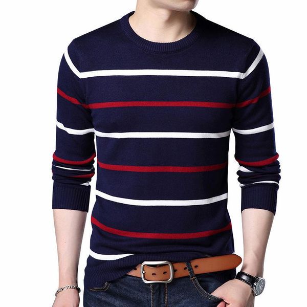 

men's sweaters 2021 pullover men brand clothing autumn wool round collar slim fit sweater casual striped pull jumper, White;black