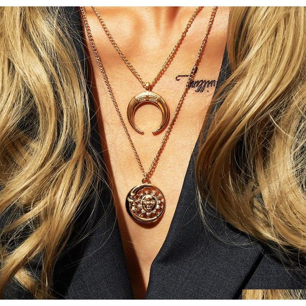 

s1529 fashion jewelry double layer necklace solar goddess necklace moon pendan sqcmxe queen66, Silver