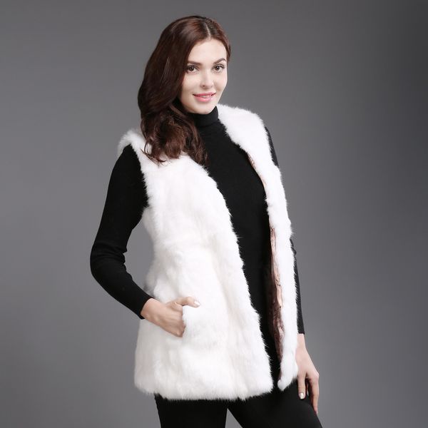 

2020 new autumn genuine winter complete pelt with no sleeves royal jacket natural rabbit skin vest, Black