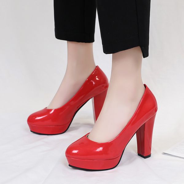 

women high heel dress shoes elegant pu women office red pumps slip-on ladies party wedding shoes female, Black