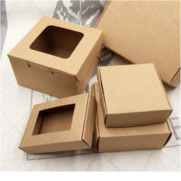 

10pcs/lot kraft window box kraft cardboard packing gift box handmade soap candy for wedding decorations paper bbytzx