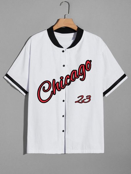 

men 1pc letter graphic baseball collar shirt q6ve#, White;black