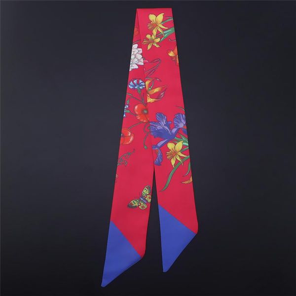 

silk scarf women long skinny hair scarfs lady ribbon bag scarves tie head band floral print female elegant neckerchief wmtdtk bdesybag, Blue;gray