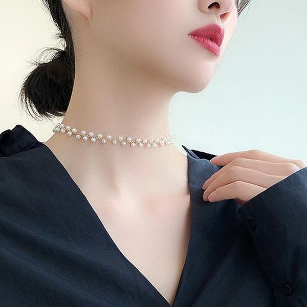 

trendy elegance statement necklace charm simulated pearl bead choker necklace for women kolye collier femme 2020 new1, Golden;silver