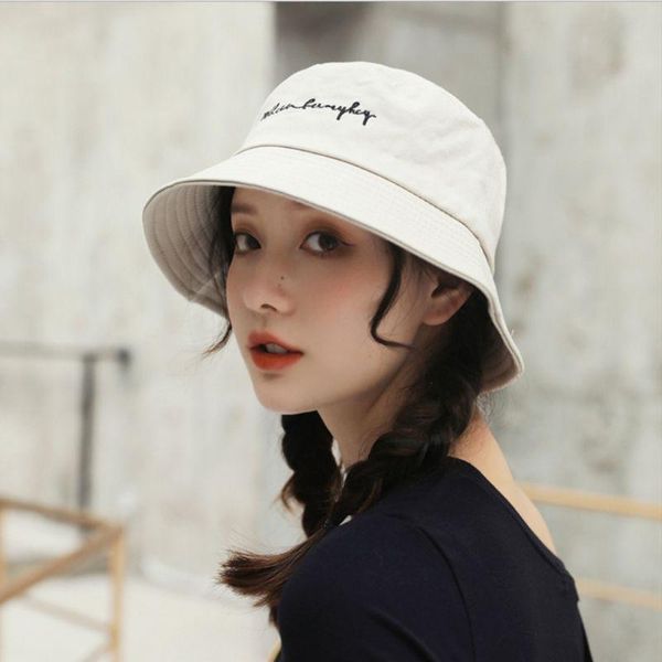 

22 colors women girls funny embroidery letter wide brim bucket hat summer casual harajuku hip hop student sports fisherman cap, Blue;gray