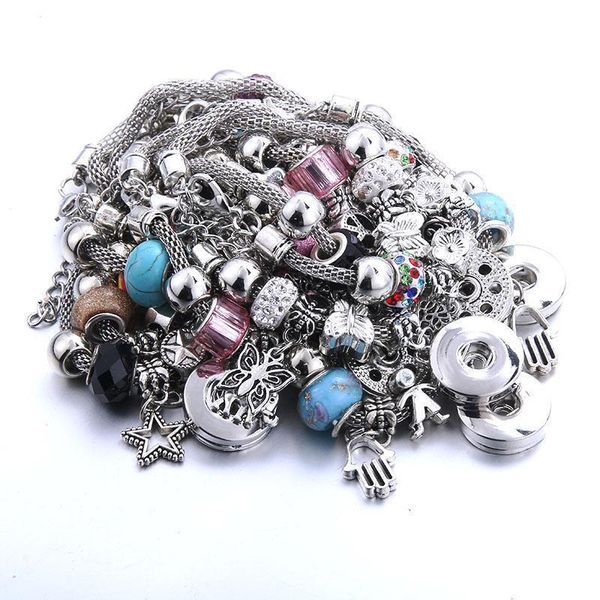 

10pcs/lot new snap jewelry 18mm snap buttons necklace jewelry handmade beaded snap pendant necklace for women valentine's day q bbysgd, Silver