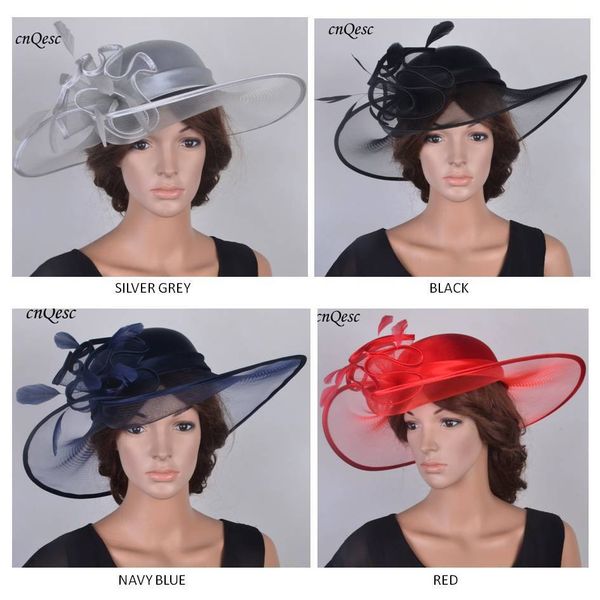 

2019 new design wide brim hatinator satin kentucky derby hat crin fascinator wedding hat with feathers for races,church c0123, Blue;gray