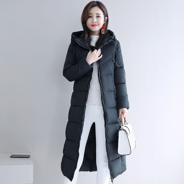 

leiouna plus size thick casual slim fashion long coat women winter parka feminina puffer outerwear snow wear hood female coats 201027, Black
