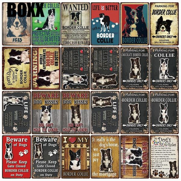 

pet dog rules warning better life with border collie metal sign home decor bar wall art painting 20*30 cm size