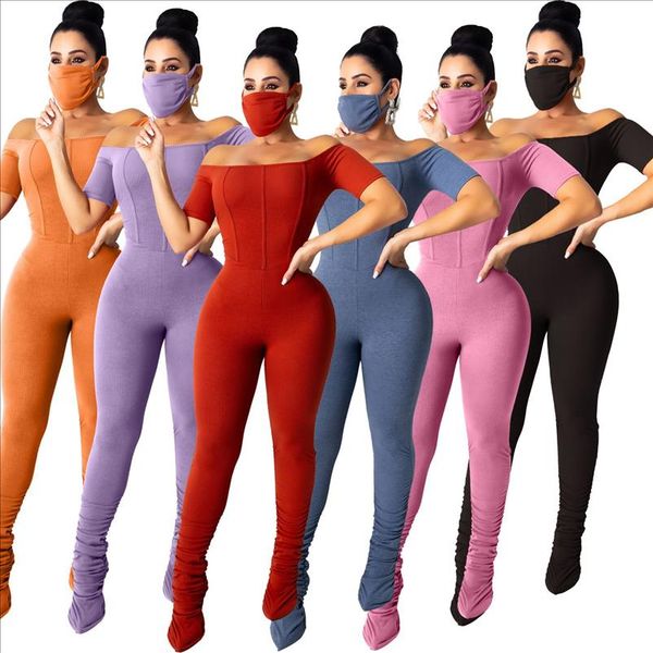 

women ribbed jumpsuits slash neck short sleeve pleated pants ribbed bodysuit elastic raised lines pattern outdoor wear, Black;white