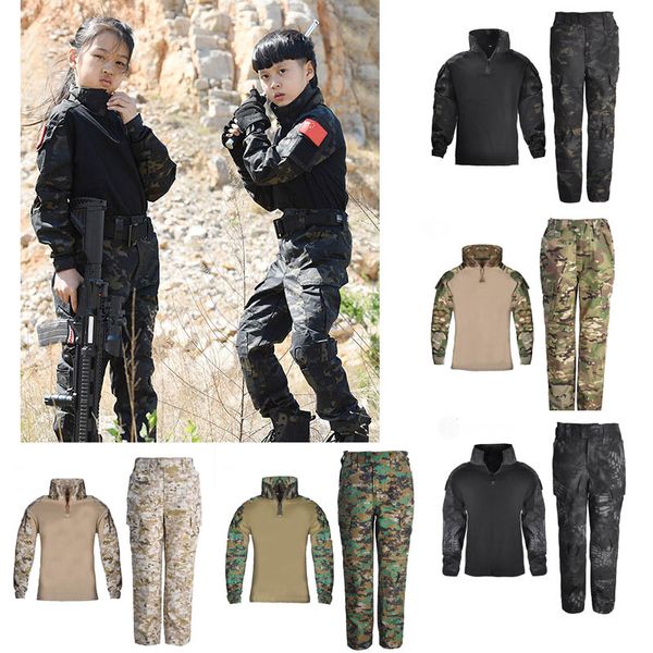 Camisa de tiro da floresta calças de camisetas de camuflagem infantil uniforme de batalha vestido de batalha tático bdu combate crianças roupas no05-022