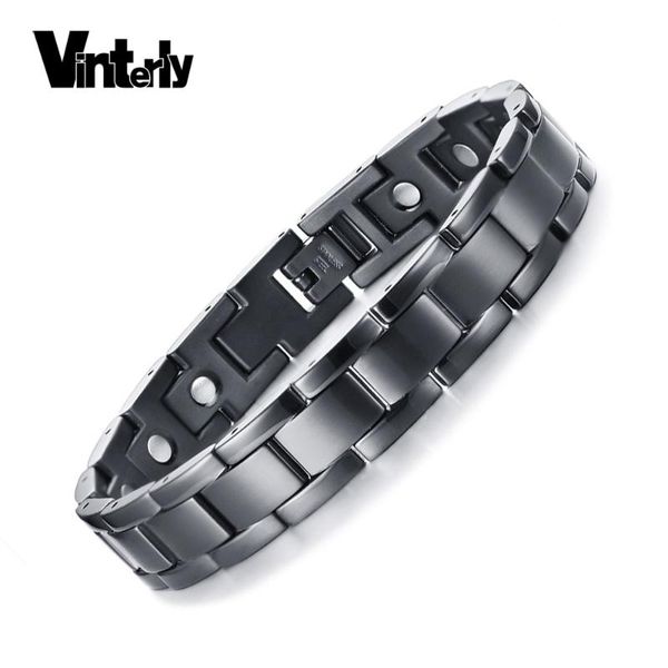 

link, chain vinterly black magnetic bracelet men stainless steel benefits wrist health energy hologram bracelets for women 2021